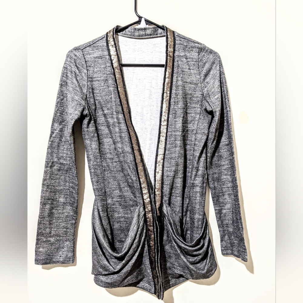 Bestie belli luxury Korean shimmer bronze micro sequin Mo hair grey cardigan xs